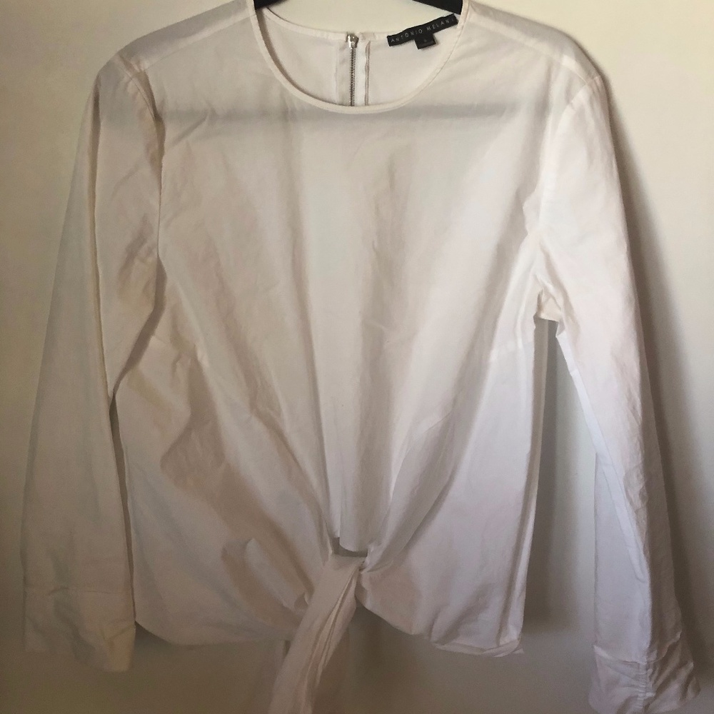 Crisp White Tie Closure Blouse